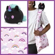 Plushie Tote Bag: Pink Rainbows Tote Bag + Black Unicorn Plushie TET 6081-TY-546